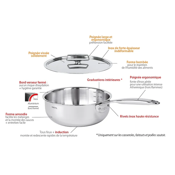 Poêle sautoir tout inox Castel'Pro 20 cm Cristel - Image 5