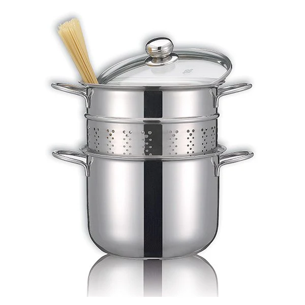 Cuiseur Ă pĂątes en inox 18 10 avec couvercle en verre 22 cm 5 L Inoxriv