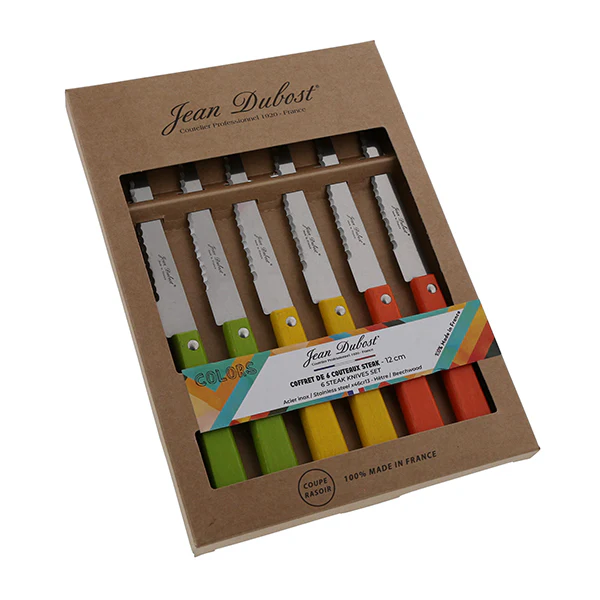 Coffret de 6 couteaux steak en bois de hêtre Tradition Colors Jean Dubost - Image 3