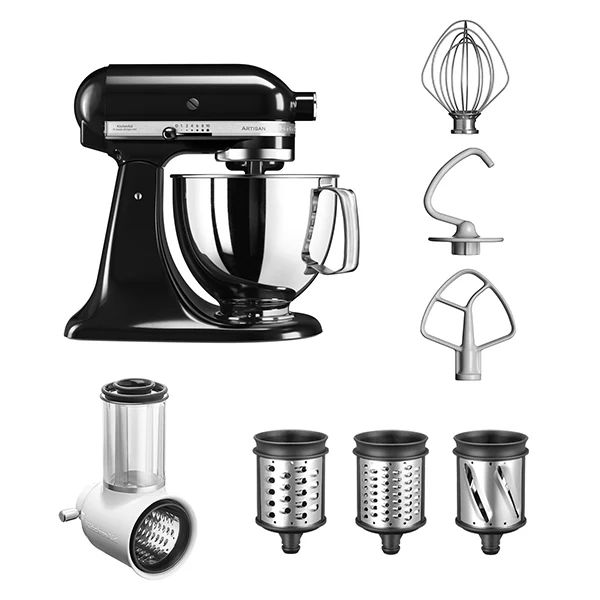 Robot artisan noir 5KSM125PS avec accessoire tranchoir et rĂąpes 3 cylindres 5KSMVSA Kitchenaid