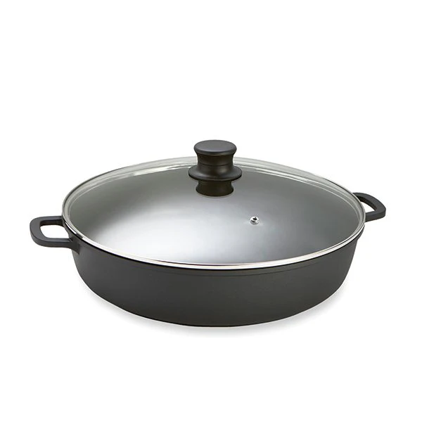 Faitout fonte avec couvercle en verre 36 cm noir Lacor
