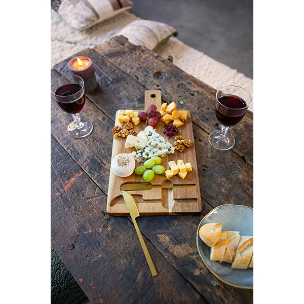 Plateau à fromage en bois d'acacia et couteaux inox or brossé Livoo - Image 4