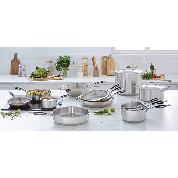 Lot 3 casseroles 16, 18 et 20 cm et 3 poĂȘles 20, 24 et 28 cm tout inox ExcellâInox Mathon - Image 2