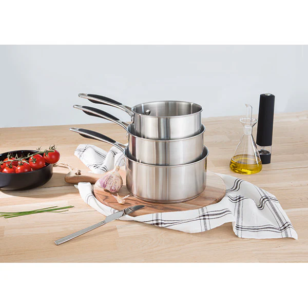 Lot 3 casseroles 16, 18 et 20 cm et 3 poĂȘles 20, 24 et 28 cm tout inox ExcellâInox Mathon - Image 3