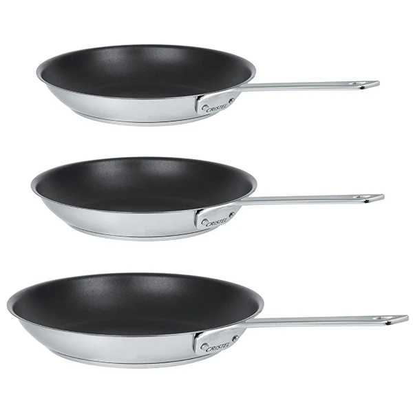 Lot 3 poêles inox antiadhérentes 1826 20, 24 et 28 cm Cristel