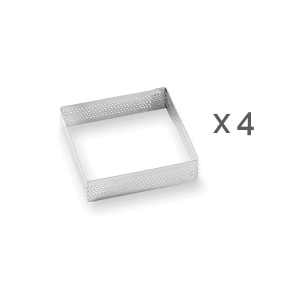 Lot 4 cercles à tarte perforés en inox carré 8 cm Mathon - Image 3