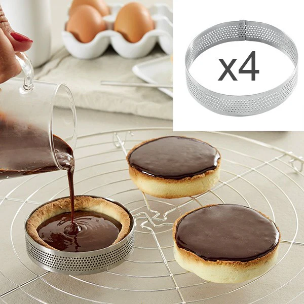 Lot 4 cercles à tarte perforés en inox rond 8 cm Mathon - Image 2