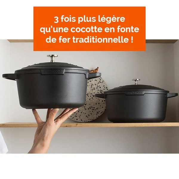Lot cocotte légÚre ronde fonte aluminium 24 cm 4,5 L et panier vapeur multidiamÚtre Mathon - Image 2