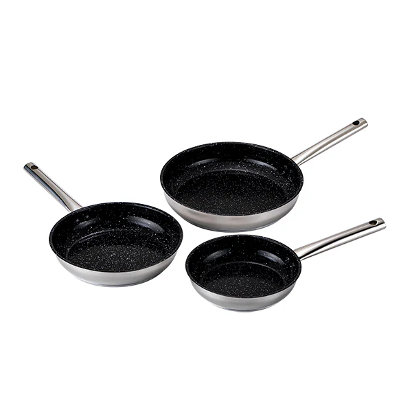 Lot de 3 poĂȘles en inox avec revĂȘtement cĂ©ramique 20, 24 et 28 cm Kitchenpro