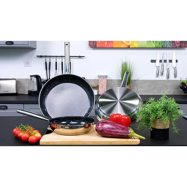 Lot de 3 poĂȘles en inox avec revĂȘtement cĂ©ramique 20, 24 et 28 cm Kitchenpro - Image 6