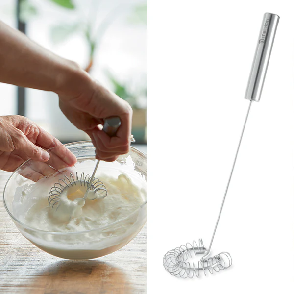 Lot de 4 ustensiles avec louche, cuillĂšre, spatule, Ă©cumoire et dâun fouet magique Ă spirale 30 cm en inox Mathon - Image 5
