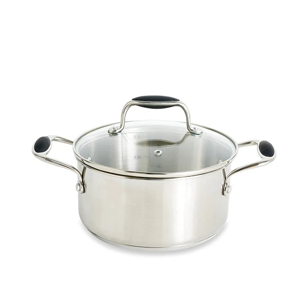 Lot faitout inox ExcellâInox 20 cm et couvercle en verre Mathon