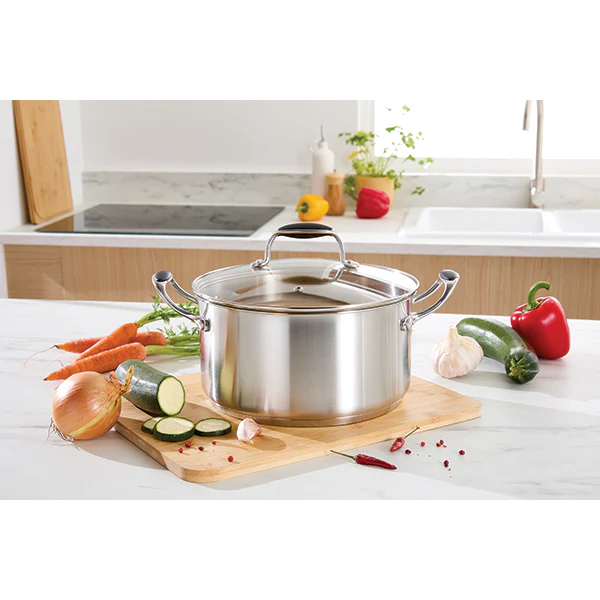 Lot faitout inox ExcellâInox 24 cm et couvercle en verre Mathon - Image 2