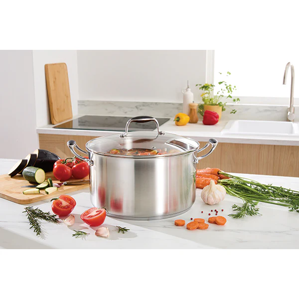 Lot faitout inox Excell’Inox 28 cm et couvercle en verre Mathon - Image 2