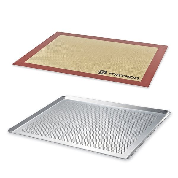 Lot Plaque à pùtisserie perforée 40 cm et tapis de cuisson pro Mathon