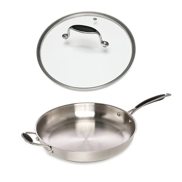 Lot poĂȘle tout inox et couvercle verre 32 cm Excell'Inox Mathon