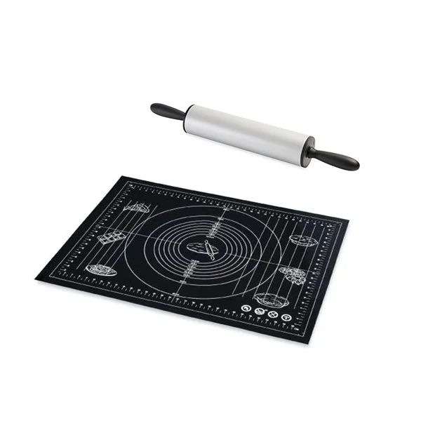 Lot tapis de pùtisserie multi-diamÚtres et rouleau anti-adhérent 45 cm Mathon