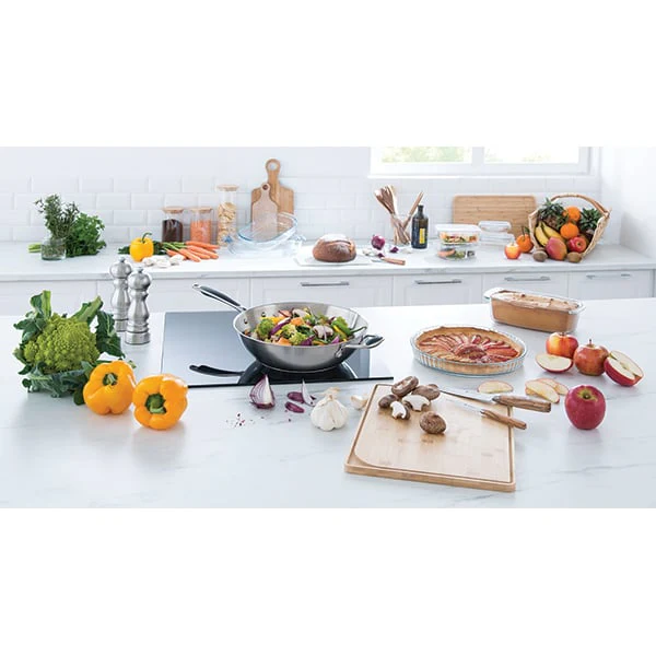 Lot wok tout inox et couvercle verre 30 cm Excell'Inox Mathon - Image 2