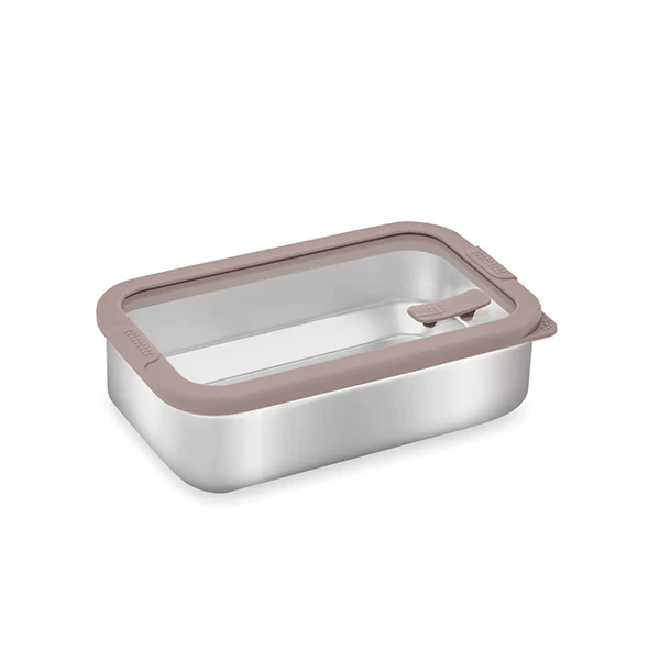 Boîte de conservation rectangulaire en inox avec couvercle en verre 700 ml compatible micro-ondes  Mathon
