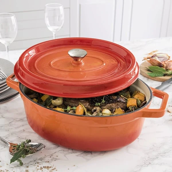 Cocotte en fonte orange ovale 33 cm 6 L Mathon - Image 2