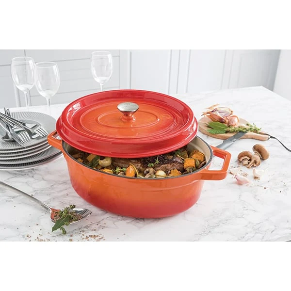 Cocotte en fonte orange ovale 33 cm 6 L Mathon - Image 3