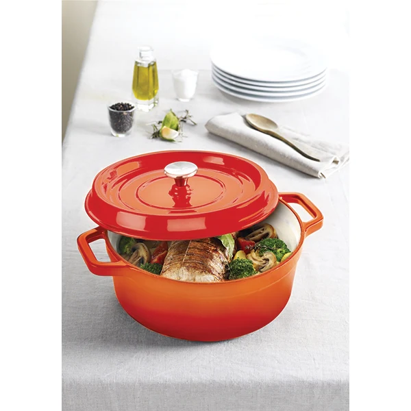 Cocotte en fonte ronde 28 cm 5,6 L coloris orange Mathon - Image 2