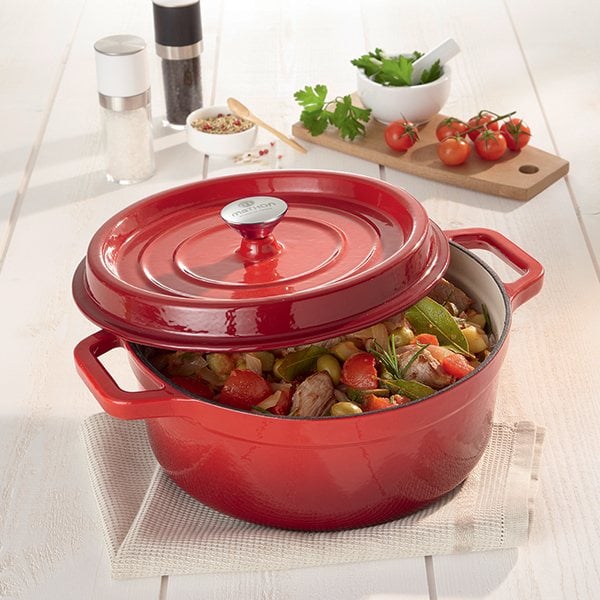 Cocotte en fonte ronde 28 cm 5,6 L rouge Mathon - Image 2