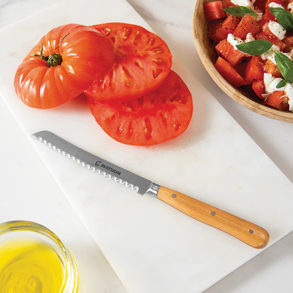 Couteau Ă tomate bois d'olivier lame inox 11 cm Mathon