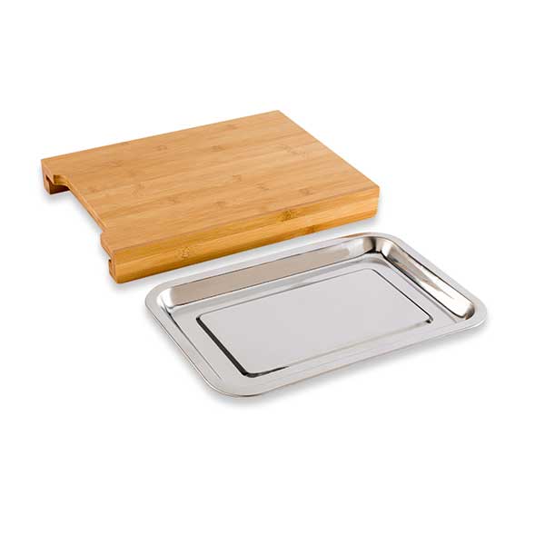 Planche à découper bambou 34 cm avec bac amovible inox Mathon - Image 3