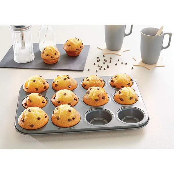 Plaque 12 muffins acier revĂȘtement antiadhĂ©rent 35,5 cm Mathon