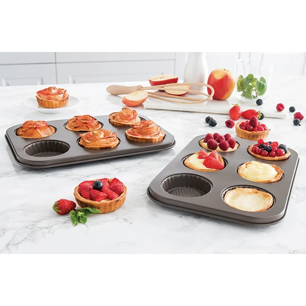 Set 2 plaques de 6 tartelettes acier revĂȘtu Mathon