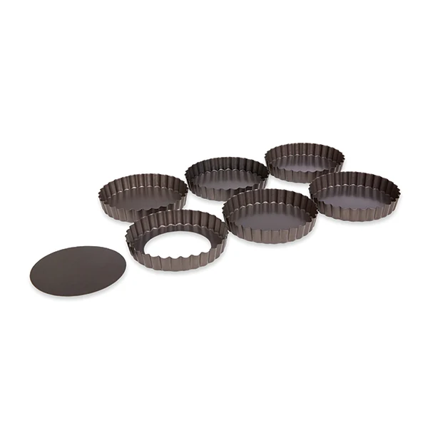 Set de 6 moules à tartelette avec fond amovible acier revêtement antiadhérent 12 cm Mathon - Image 2