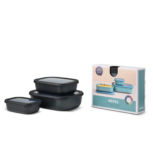 Set de 3 bols rectangulaires Cirqula Nordic Black 500ml, 1000ml, 2000ml Mepal