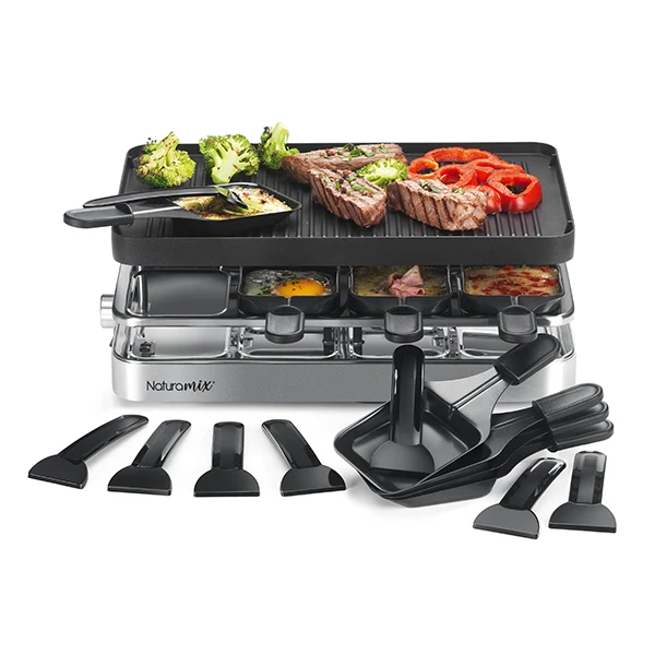 Appareil raclette-gril et crĂȘpes Ă©lectrique 8 poĂȘlons 1200 W Naturamix - Image 3