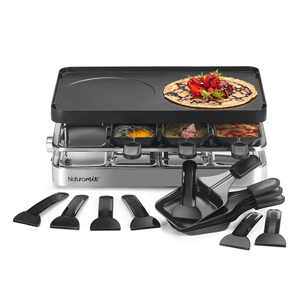 Appareil raclette-gril et crĂȘpes Ă©lectrique 8 poĂȘlons 1200 W Naturamix - Image 4