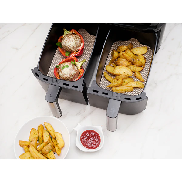Set de feuilles de cuisson rectangulaires pour friteuses Ă air chaud double panier NoStik - Image 4