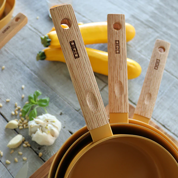 Casserole Ector induction aluminium revĂȘtu manche en bois 16 cm jaune Ogo - Image 3