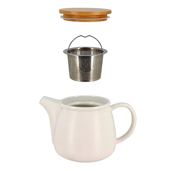ThĂ©iĂšre Mona en porcelaine blanche et couvercle en bois de hĂȘtre 1L Ogo - Image 2