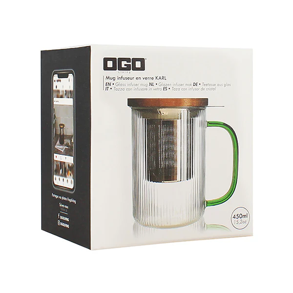 Tisanière mug Karl en verre borosilicate anse verte 475 ml Ogo - Image 3