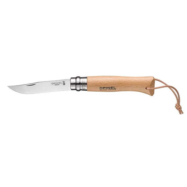 Couteau pliant N°08 lame inox 8,5 cm avec lanière Baroudeur Opinel