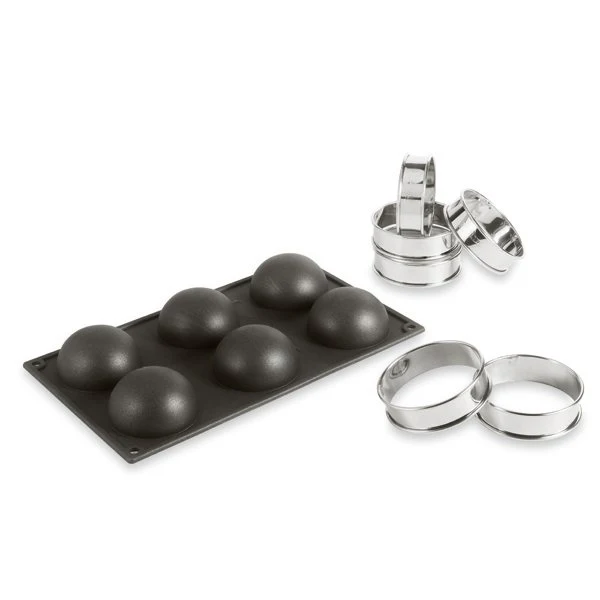 Kit moule silicone 6 demi-sphères  + 6 cercles à tarte Patisse