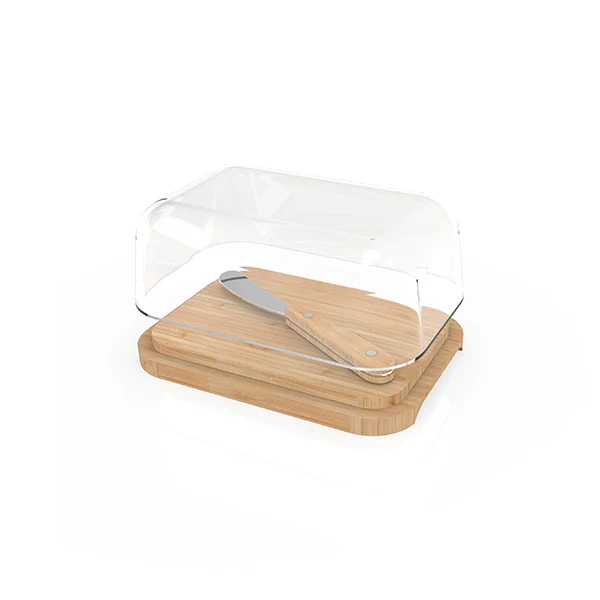 Beurrier verre bambou avec couteau Pebbly
