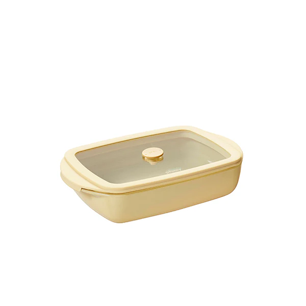 Plat Ă four rectangulaire en verre borosilicate avec couvercle CrĂšme 0,8 L Pebbly