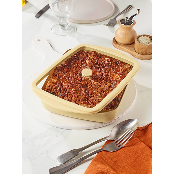 Plat à four rectangulaire en verre borosilicate avec couvercle Crème 1,6 L Pebbly - Image 2