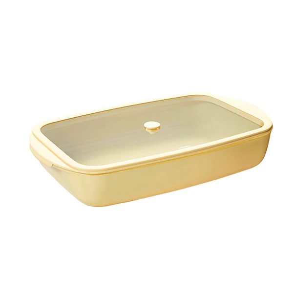 Plat Ă four rectangulaire en verre borosilicate avec couvercle CrĂšme 3,6 L Pebbly