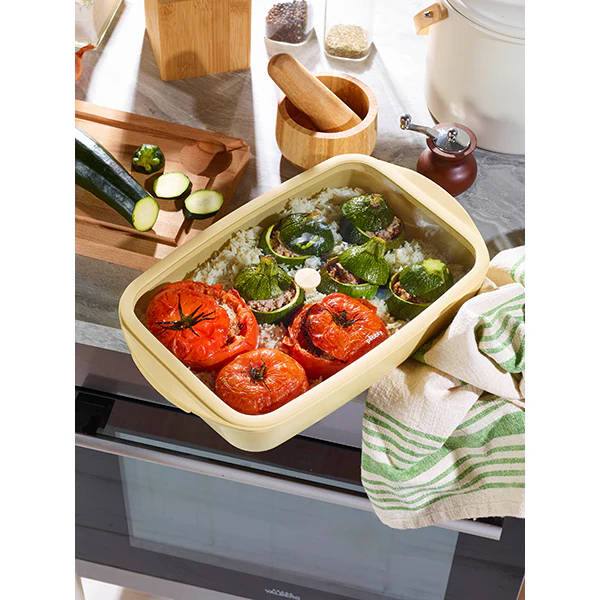 Plat Ă four rectangulaire en verre borosilicate avec couvercle CrĂšme 3,6 L Pebbly - Image 2