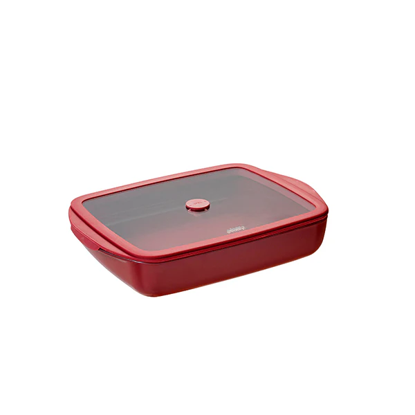 Plat Ă four rectangulaire en verre borosilicate avec couvercle Grenat 1,6L Pebbly
