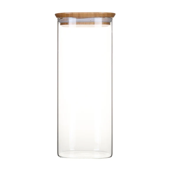 Pot en verre carré couvercle bambou 2,2L Pebbly