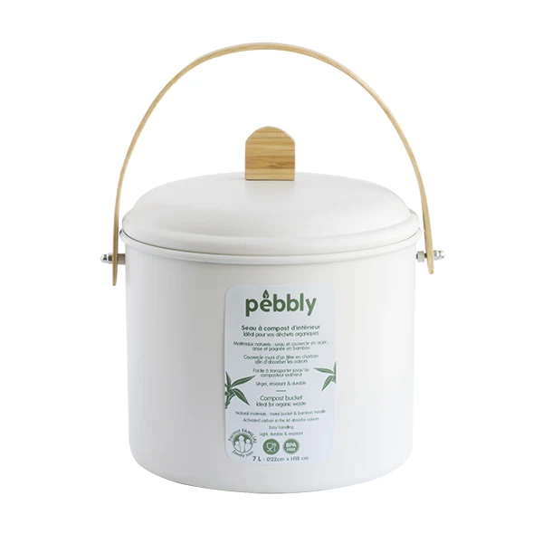 Seau à compost d'intérieur métal et bambou 7 L Pebbly - Image 4