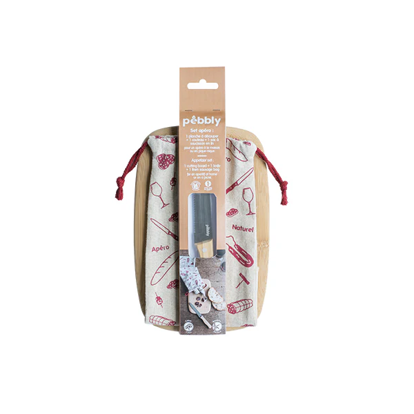 Set apéritif planche, couteau et sac Pebbly - Image 2